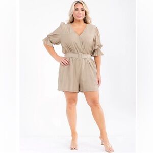 PLUS SIZE SHORT SLEEVE with POCKETS BELTED ROMPER